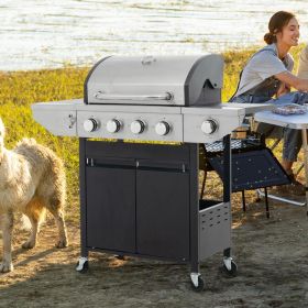 Propane Four-burner Stainless Steel Gas Grill With Side Burners, Suitable For Outdoor Patios And Gardens. (Option: Black)