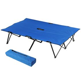 2 Person Folding Camping Cot for Adults, 50" Extra Wide Portable Sleeping Cot with Carry Bag, Elevated Camping Bed, Beach Hiking, Blue (Color: Blue)