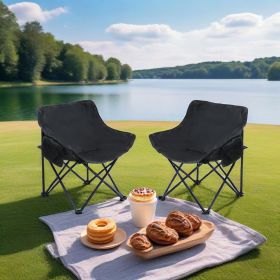2PCS Outdoor Camping Chairs Folding/Portable, Carry Bag (Color: Black)